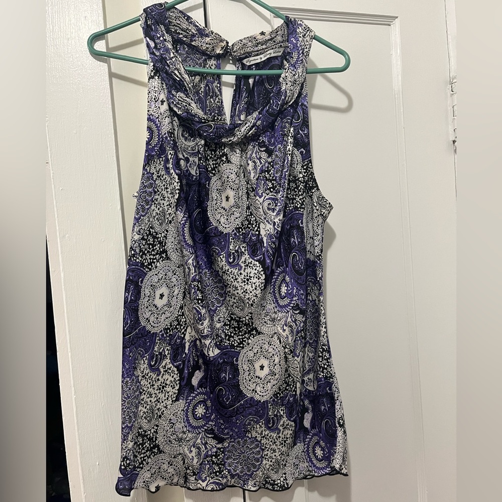 Signature by Larry Levine Purple Paisley Cowl-Neck Camisole